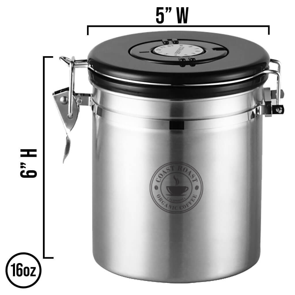 Coast Roast Coffee Storage Canister – 16oz Airtight, Stainless Steel, 100% BPA-Free